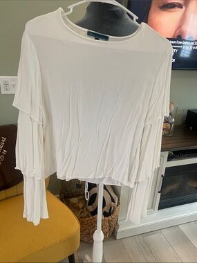 Shore  Cream Layered-Sleeve Crewneck Blouse